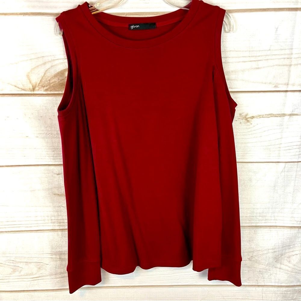 Gibson Women’s Cold Shoulder Thick Knit Top Shirt Rich Red Color Petite …